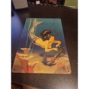 Undersea Mermaid Metal Tin Sign 8" x 12" Ocean Fantasy Wall Decor